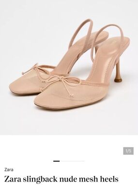 Zara Blush Nude Slingback Mesh Heels with Bow Detail